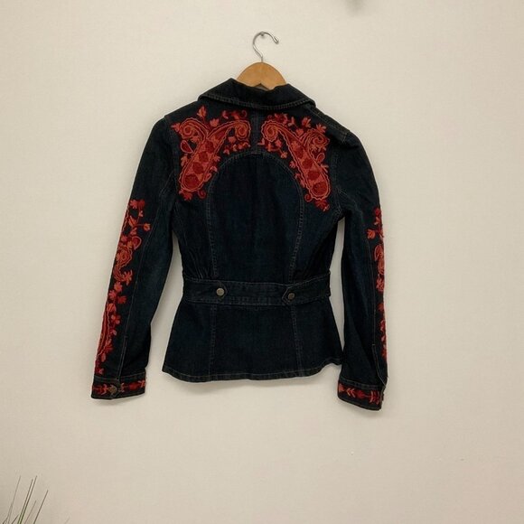 Plenty Girls Embroidered Jean Jackets Long Sleeve Collared Neck Blue Red Size 4 - Picture 3 of 5